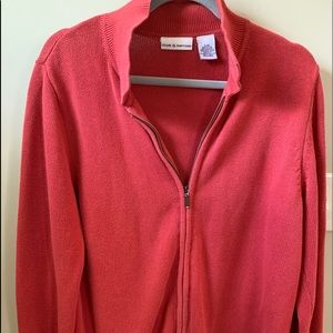 Craft and Barrow Coral Zip Up Cardigan Sweater